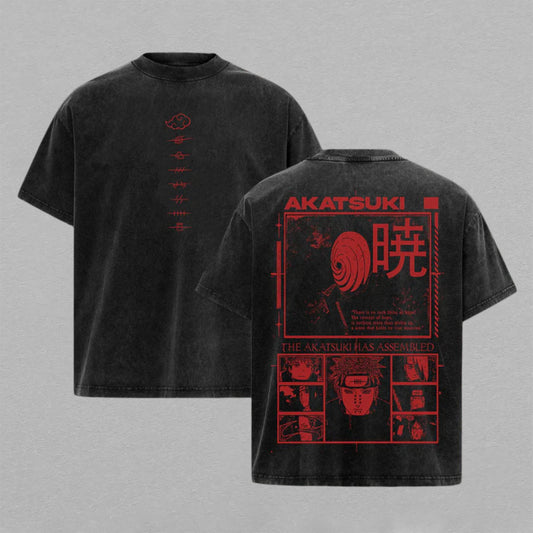 Akatsuki Cloud Naruto Shippuden Symbol | Retro Vintage Washed T-Shirt | Limited Edition Oversized Streetwear