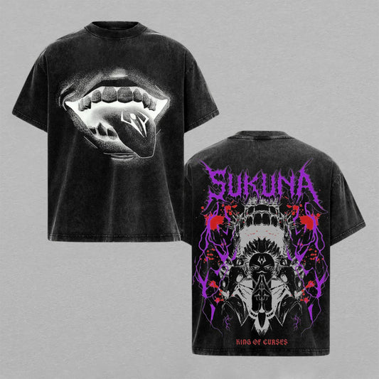 Ryomen Sukuna Jujutsu Kaisen Cursed Technique | Retro Vintage Washed T-Shirt | Limited Edition Oversized Streetwear