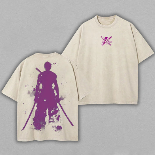 Roronoa Zoro One Piece Pirate Hunter | Double-Sided Retro Vintage Washed T-Shirt | Limited Edition Streetwear