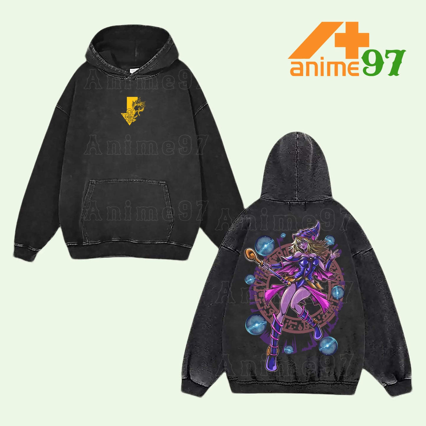 Dark Magician Girl Yu-Gi-Oh! Mana | Double-Sided Retro Vintage Washed Hoodie | Limited Edition Streetwear