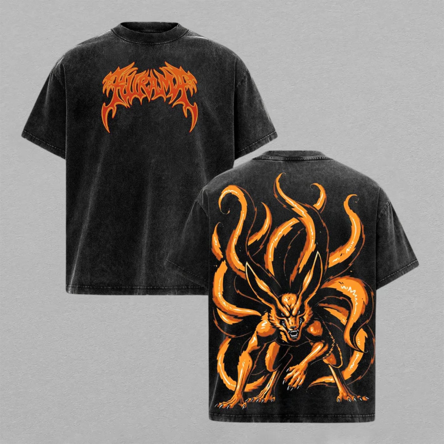 Kurama Nine Tails Spirit Naruto | Retro Vintage Washed T-Shirt | Limited Edition Oversized Streetwear