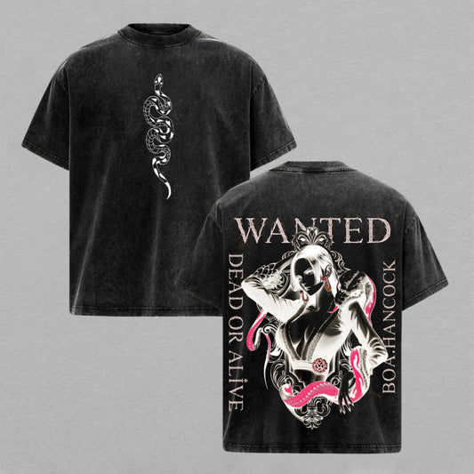 Boa Hancock One Piece Empress Wanted Edition | Double-Sided Retro Vintage Washed T-Shirt | Limited Edition Streetwear