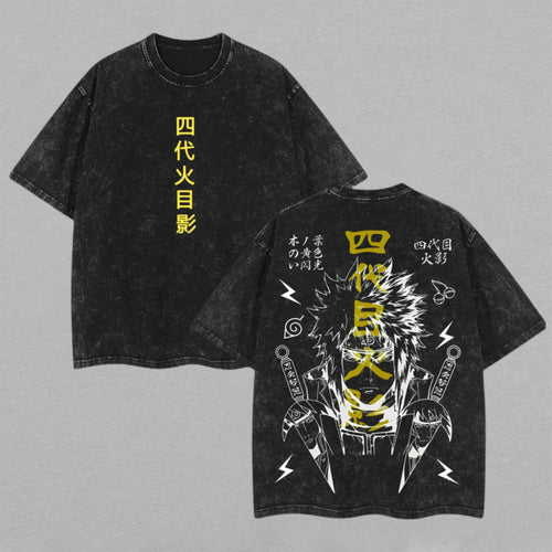 Minato Namikaze Naruto Yellow Flash | Double-Sided Retro Vintage Washed T-Shirt | Limited Edition Streetwear