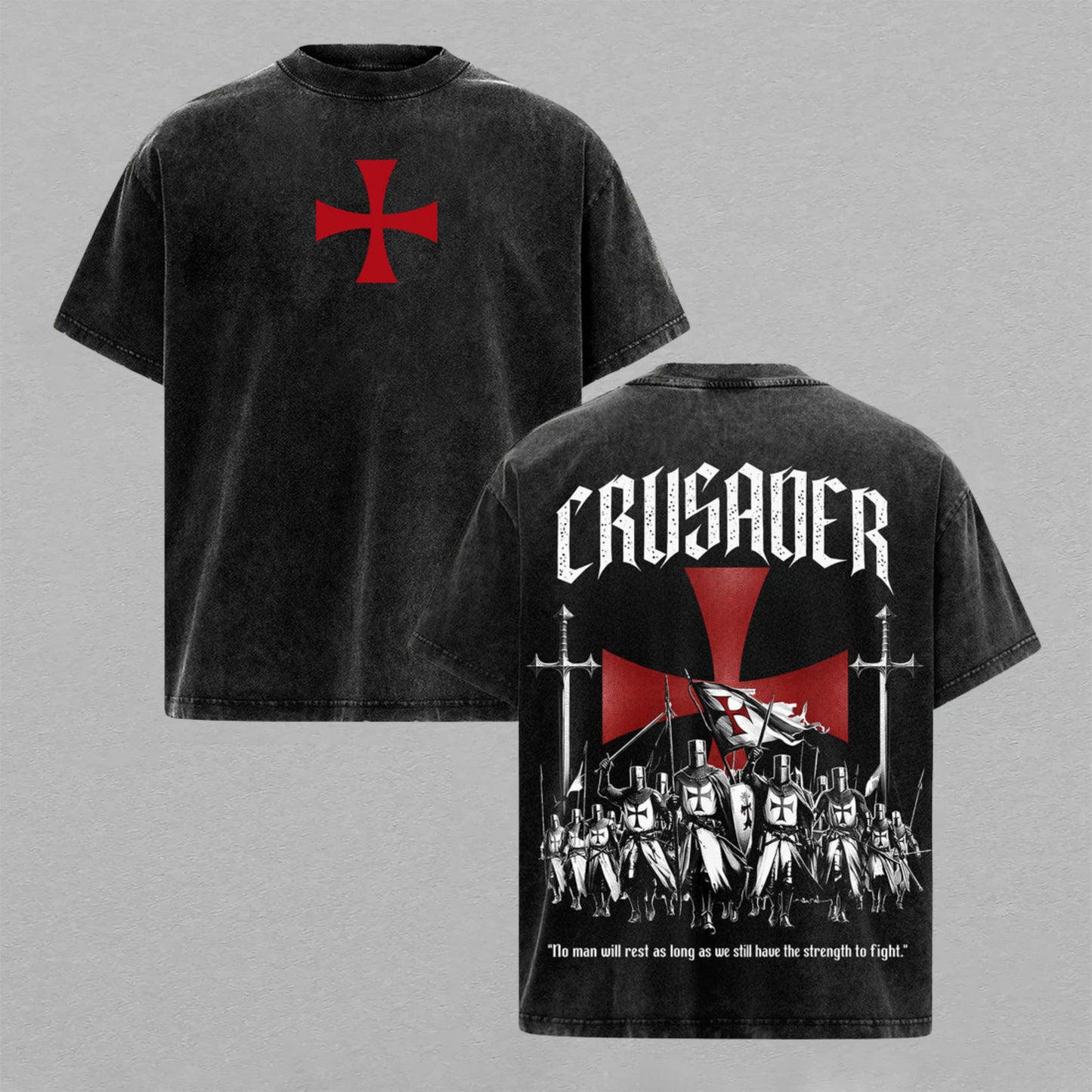 Crusader Knight Templar Gothic Armor Christian Retro Vintage Washed T-Shirt Limited Oversized Streetwear Religious Graphic Tee Gift for Crusader Fans
