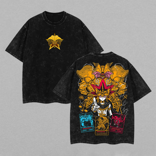 Pharaoh Atem Yami Yugi Egyptian God Cards | Retro Vintage Washed T-Shirt | Limited Edition Oversized Streetwear