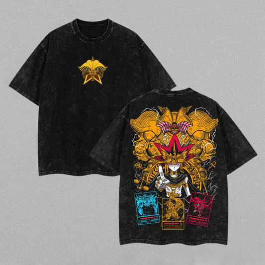 Pharaoh Atem Yami Yugi Egyptian God Cards | Retro Vintage Washed T-Shirt | Limited Edition Oversized Streetwear