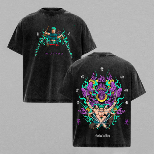 Roronoa Zoro One Piece Demon Aura | Retro Vintage Washed T-Shirt | Limited Edition Oversized Streetwear