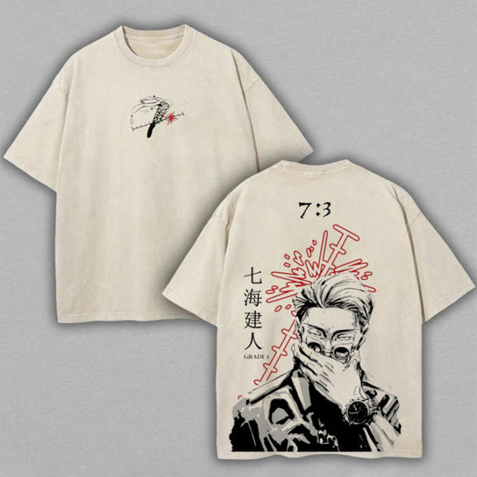 Kento Nanami Jujutsu Kaisen 7:3 Ratio | Retro Vintage Washed T-Shirt | Limited Edition Oversized Streetwear