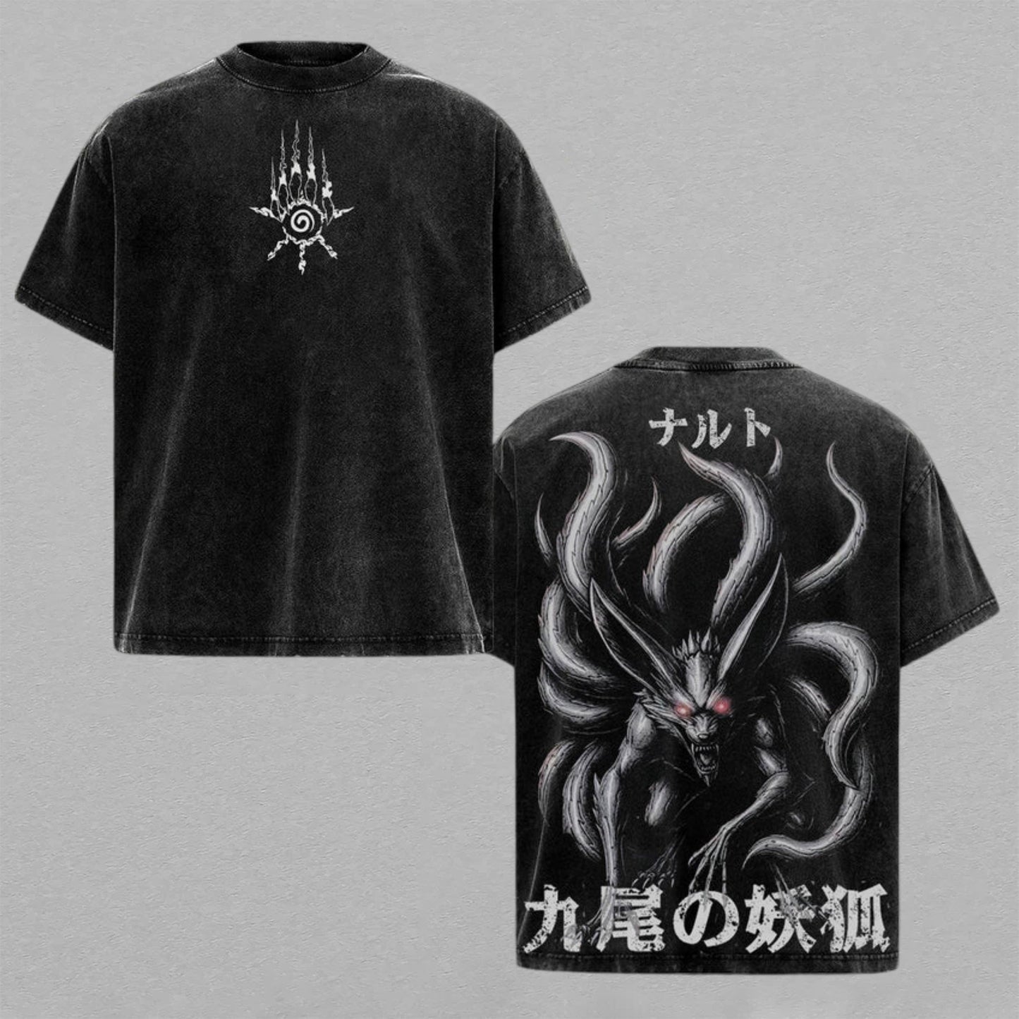 Naruto Uzumaki Kurama Nine-Tails | Retro Vintage Washed T-Shirt | Limited Edition Oversized Streetwear