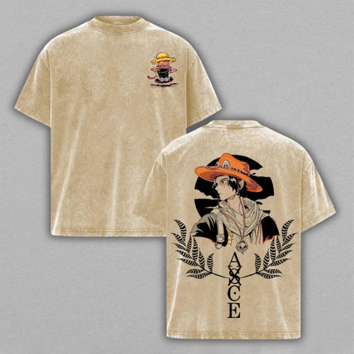 Portgas D. Ace One Piece Flame Pirate | Retro Vintage Washed T-Shirt | Limited Edition Oversized Streetwear