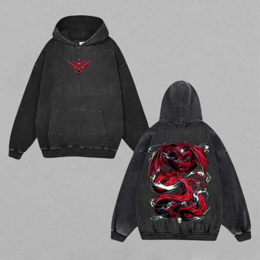 Slifer the Sky Dragon Yu-Gi-Oh! Egyptian God | Double-Sided Retro Vintage Washed Hoodie | Limited Edition Streetwear