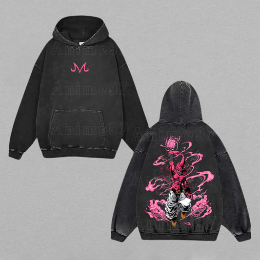 Kid Buu Dragon Ball Z Majin Mark | Double-Sided Retro Vintage Washed Hoodie | Limited Edition Streetwear