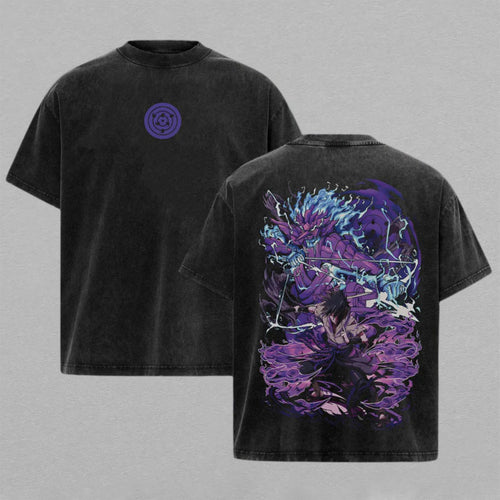 Sasuke Uchiha Naruto Susanoo Rinnegan | Retro Vintage Washed T-Shirt | Limited Edition Oversized Streetwear