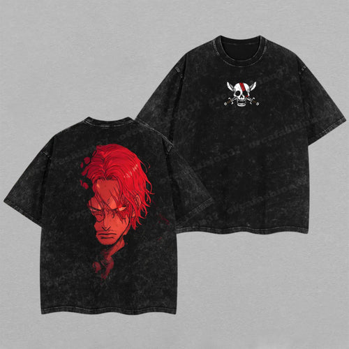 Red Hair Shanks One Piece Yonko | Retro Vintage Washed T-Shirt | Limited Edition Oversized Streetwear
