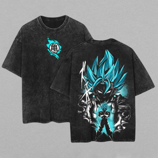 Vegito Super Saiyan Blue Dragon Ball Super | Retro Vintage Washed T-Shirt | Limited Edition Oversized Streetwear