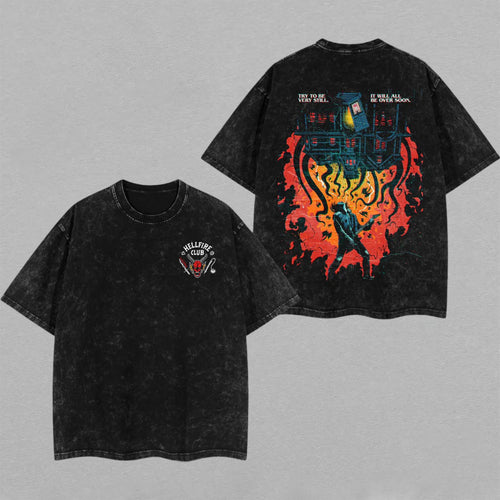 Eddie Munson Stranger Things Hellfire Club | Double-Sided Retro Vintage Washed T-Shirt | Limited Edition Streetwear