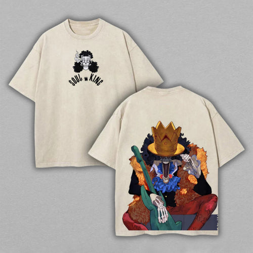Brook One Piece Soul King Skeleton | Retro Vintage Washed T-Shirt | Limited Edition Oversized Streetwear