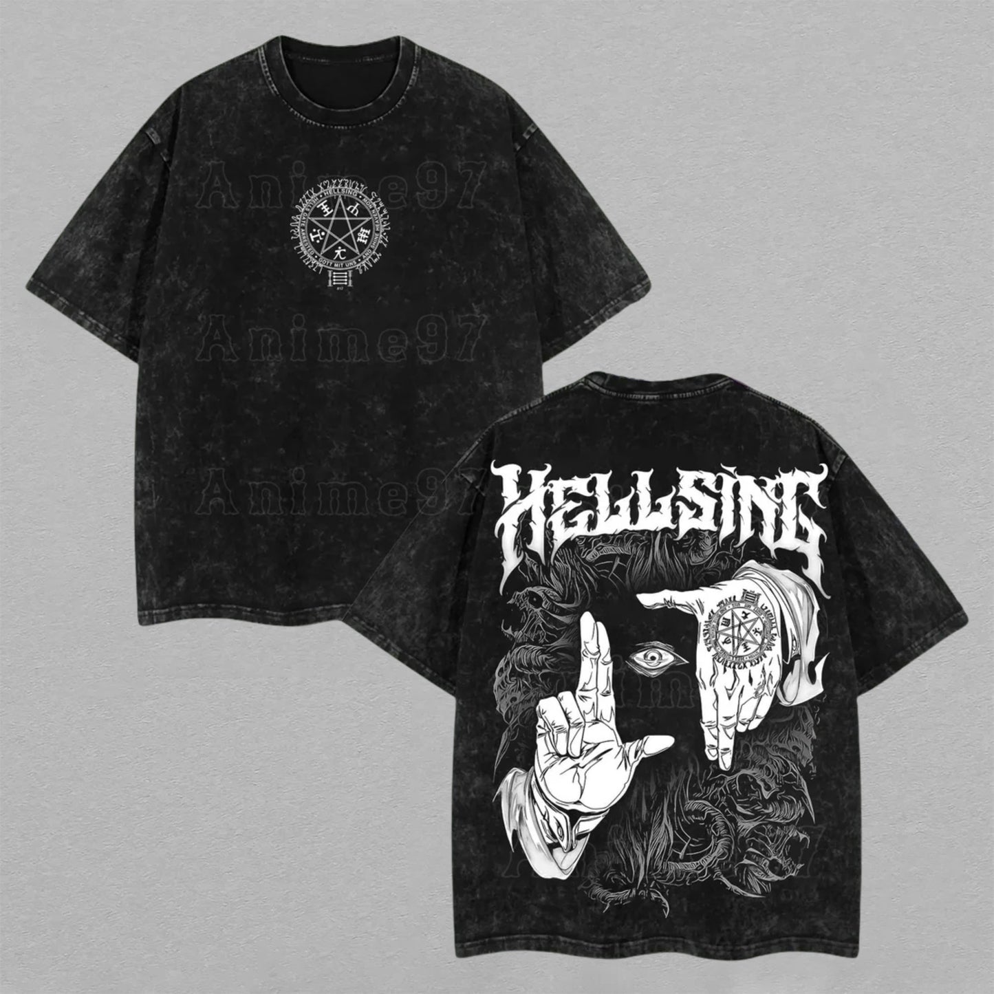 Alucard Hellsing Organization Logo | Retro Vintage Washed T-Shirt | Limited Edition Oversized Streetwear
