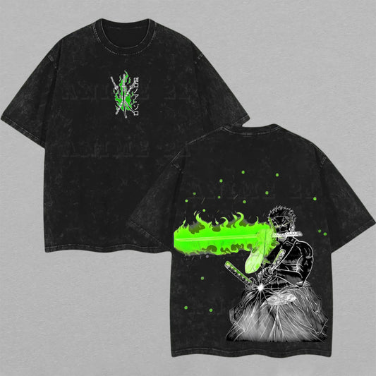 Roronoa Zoro One Piece Three Sword Style | Retro Vintage Washed T-Shirt | Limited Edition Oversized Streetwear