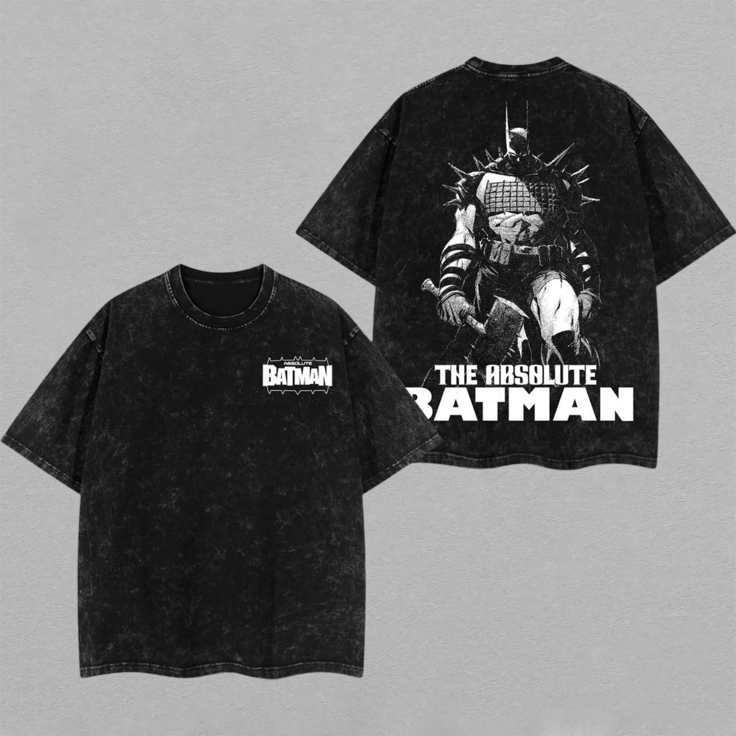 Absolute Batman DC Comics Heavy Metal Axe | Double-Sided Retro Vintage Washed T-Shirt | Limited Edition Oversized Streetwear