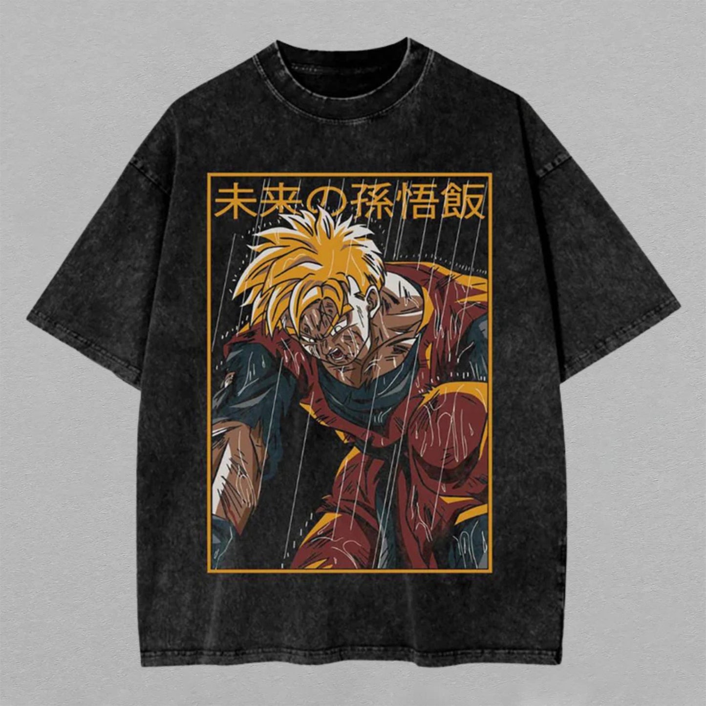 Future Gohan Dragon Ball Z Rain Scene | Retro Vintage Washed T-Shirt | Limited Edition Oversized Streetwear