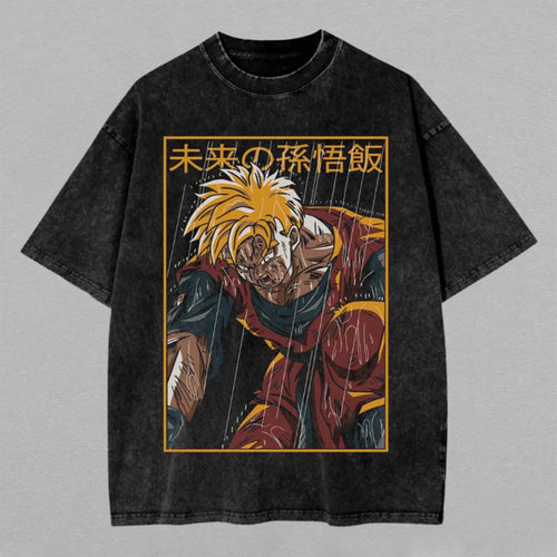 Future Gohan Dragon Ball Z Rain Scene | Retro Vintage Washed T-Shirt | Limited Edition Oversized Streetwear