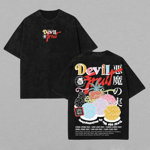 One Piece Devil Fruit Power Trio | Retro Vintage Washed T-Shirt | Limited Edition Oversized Streetwear