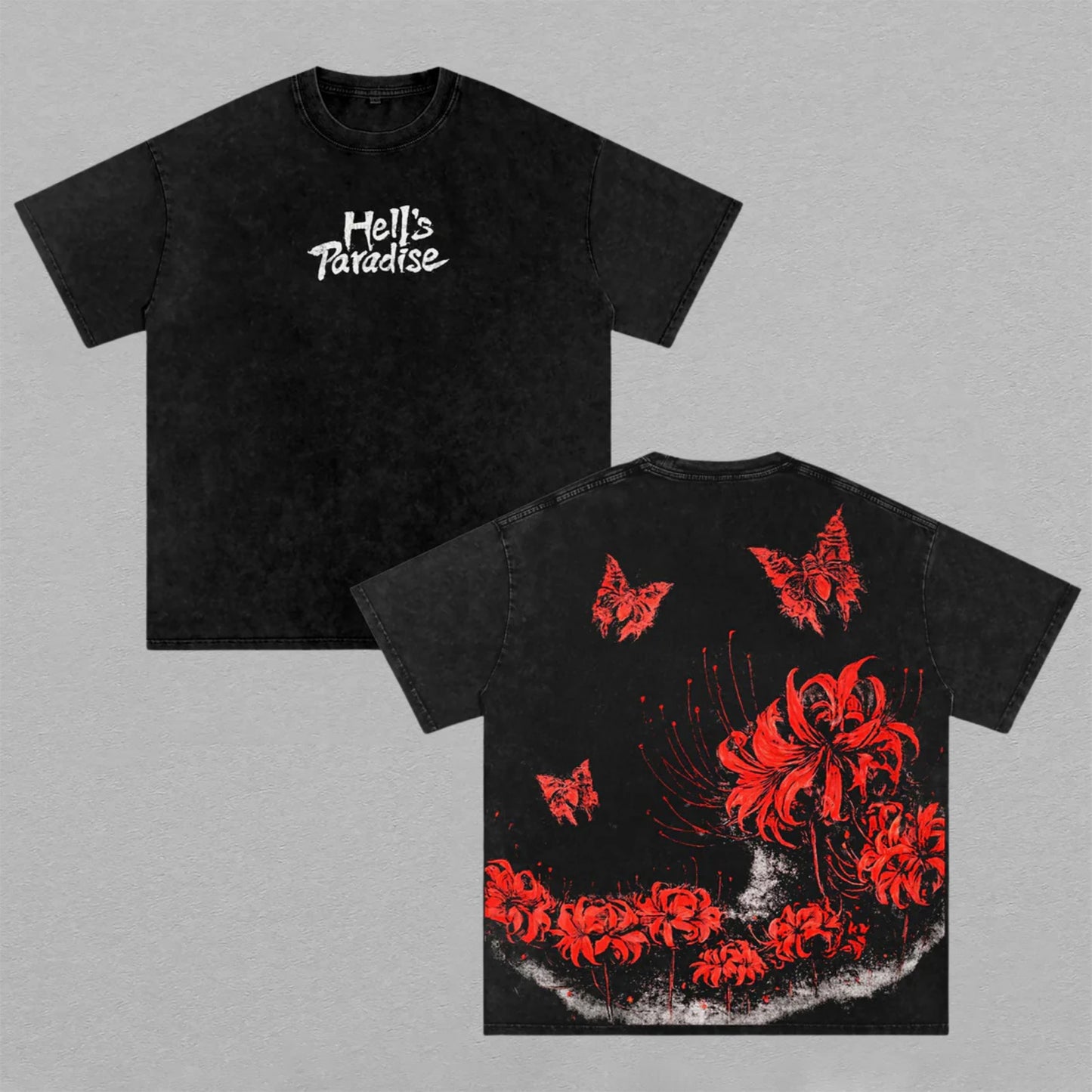 Gabimaru Hell's Paradise Spider Lily | Retro Vintage Washed T-Shirt | Limited Edition Oversized Streetwear
