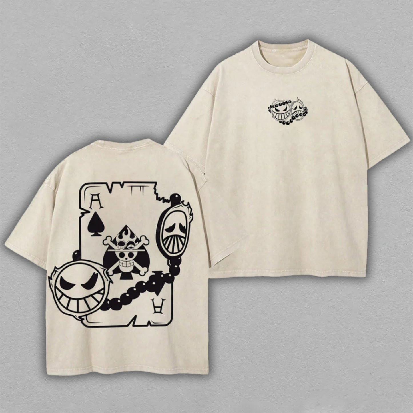 Portgas D. Ace One Piece Skull Ace Card | Retro Vintage Washed T-Shirt | Limited Edition Oversized Streetwear