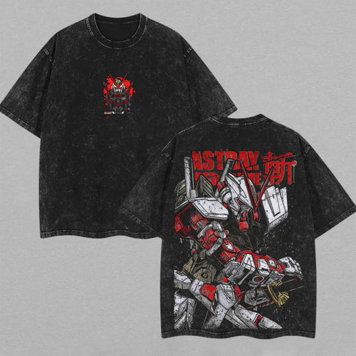 Gundam Astray Red Frame Mecha | Retro Vintage Washed T-Shirt | Limited Edition Oversized Streetwear