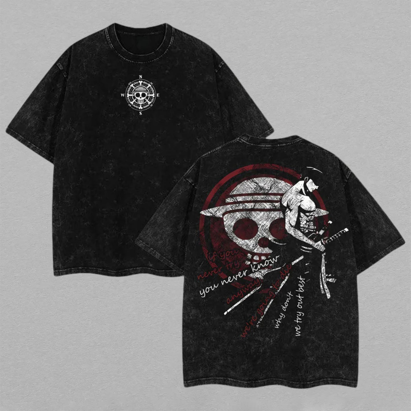 Monkey D. Luffy One Piece Pirate Compass | Retro Vintage Washed T-Shirt | Limited Edition Oversized Streetwear