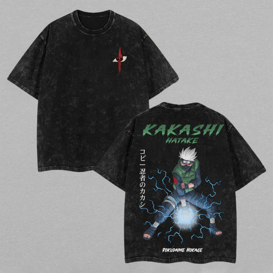 Kakashi Hatake Naruto Chidori Blade | Retro Vintage Washed T-Shirt | Limited Edition Oversized Streetwear
