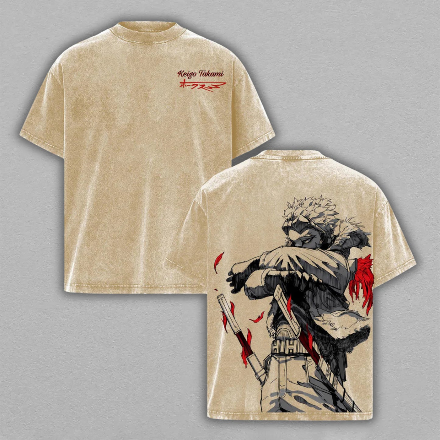 Hawks Keigo Takami No. 2 Hero My Hero Academia Retro Vintage Washed T-Shirt Limited Oversized Streetwear Double-Sided Anime Tee Gift for MHA Fans