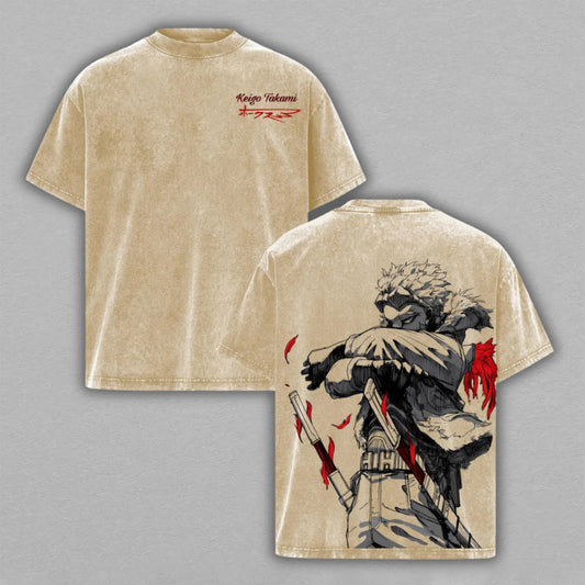 Hawks Keigo Takami No. 2 Hero My Hero Academia Retro Vintage Washed T-Shirt Limited Oversized Streetwear Double-Sided Anime Tee Gift for MHA Fans
