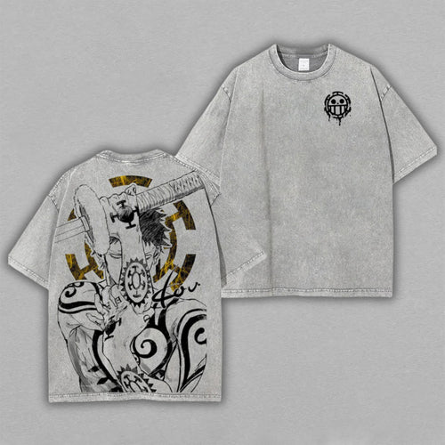 Trafalgar D. Law One Piece Surgeon Tattoo | Retro Vintage Washed T-Shirt | Limited Edition Oversized Streetwear