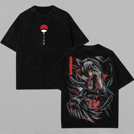 Itachi Uchiha Naruto Crow Susanoo | Retro Vintage Washed T-Shirt | Limited Edition Oversized Streetwear