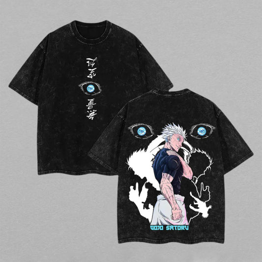 Satoru Gojo Jujutsu Kaisen Six Eyes | Retro Vintage Washed T-Shirt | Limited Edition Oversized Streetwear