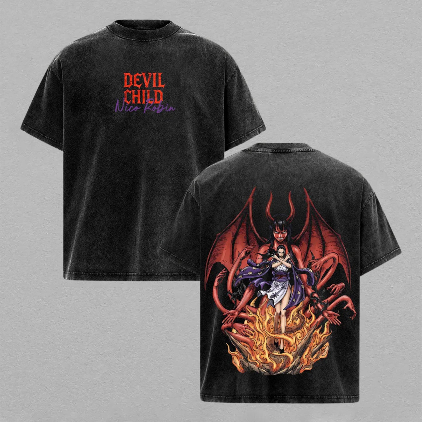 Nico Robin One Piece Devil Child | Retro Vintage Washed T-Shirt | Limited Edition Oversized Streetwear