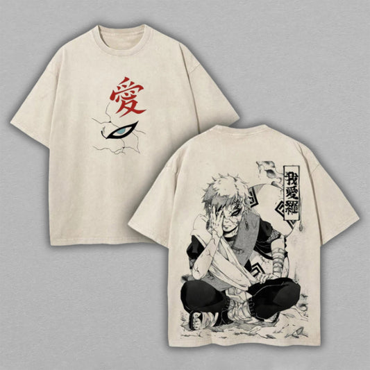 Gaara Naruto Sand Village Kazekage | Retro Vintage Washed T-Shirt | Limited Edition Oversized Streetwear