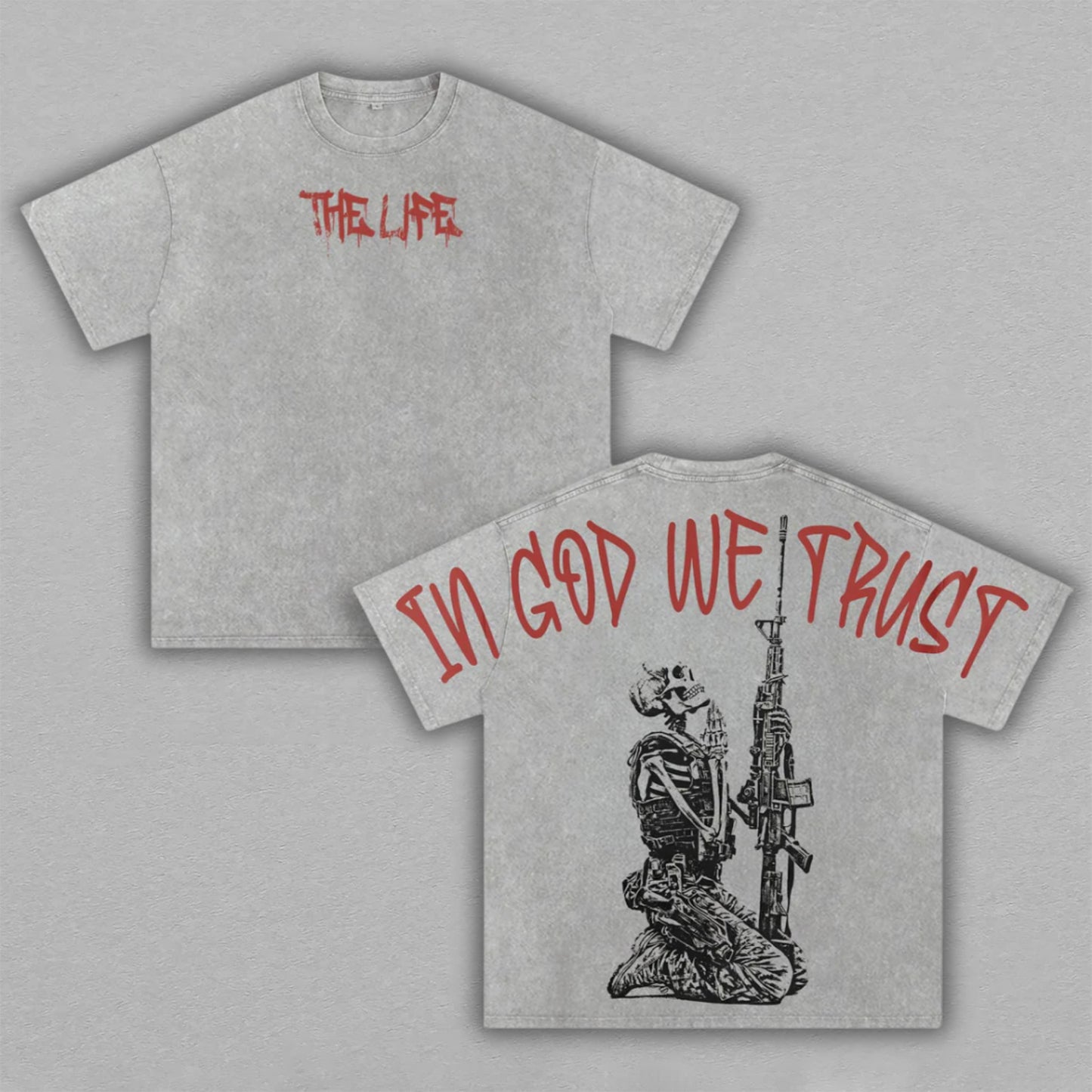 In God We Trust Praying Soldier Christian Retro Vintage Washed T-Shirt Limited Oversized Streetwear Religious Graphic Tee Gift for Believers