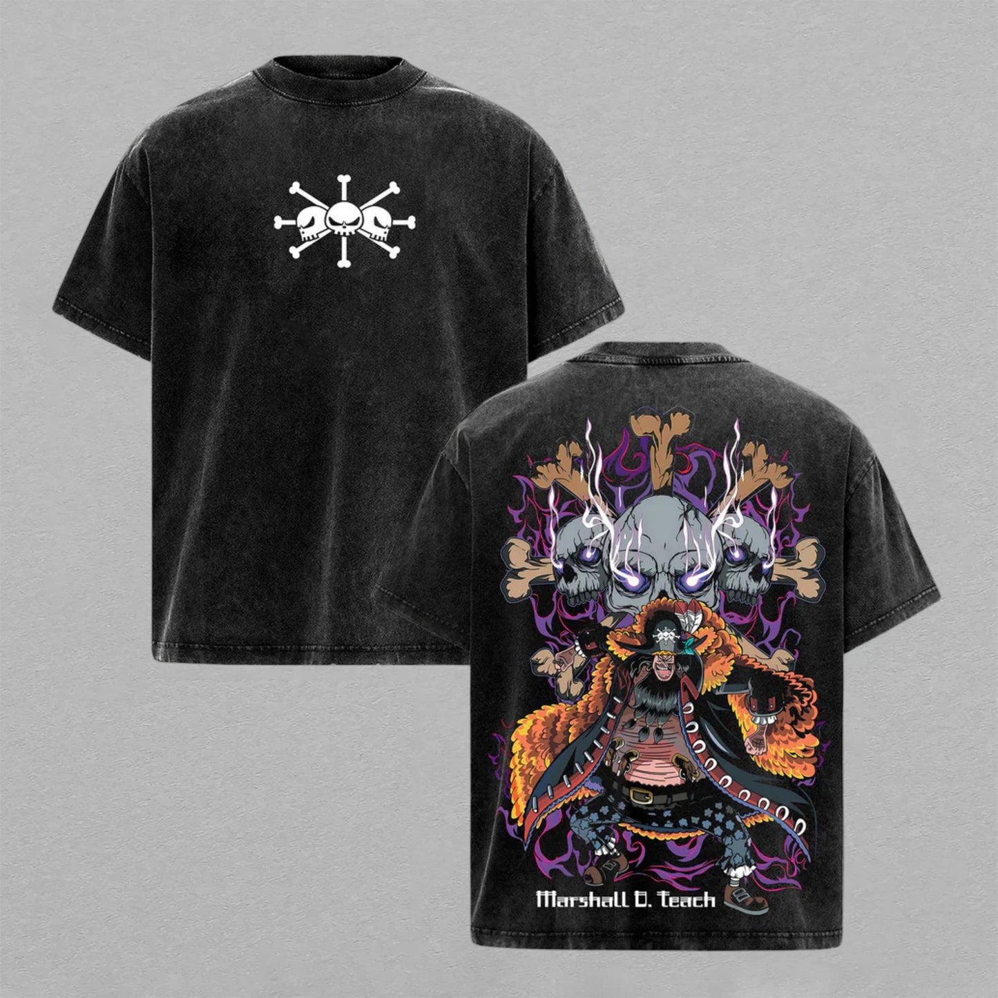 Marshall D. Teach One Piece Blackbeard | Retro Vintage Washed T-Shirt | Limited Edition Oversized Streetwear