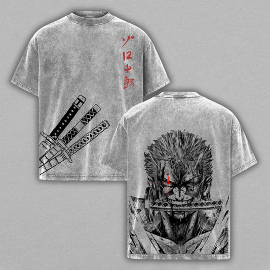 Roronoa Zoro One Piece Santoryu Legend | Retro Vintage Washed T-Shirt | Limited Edition Oversized Streetwear