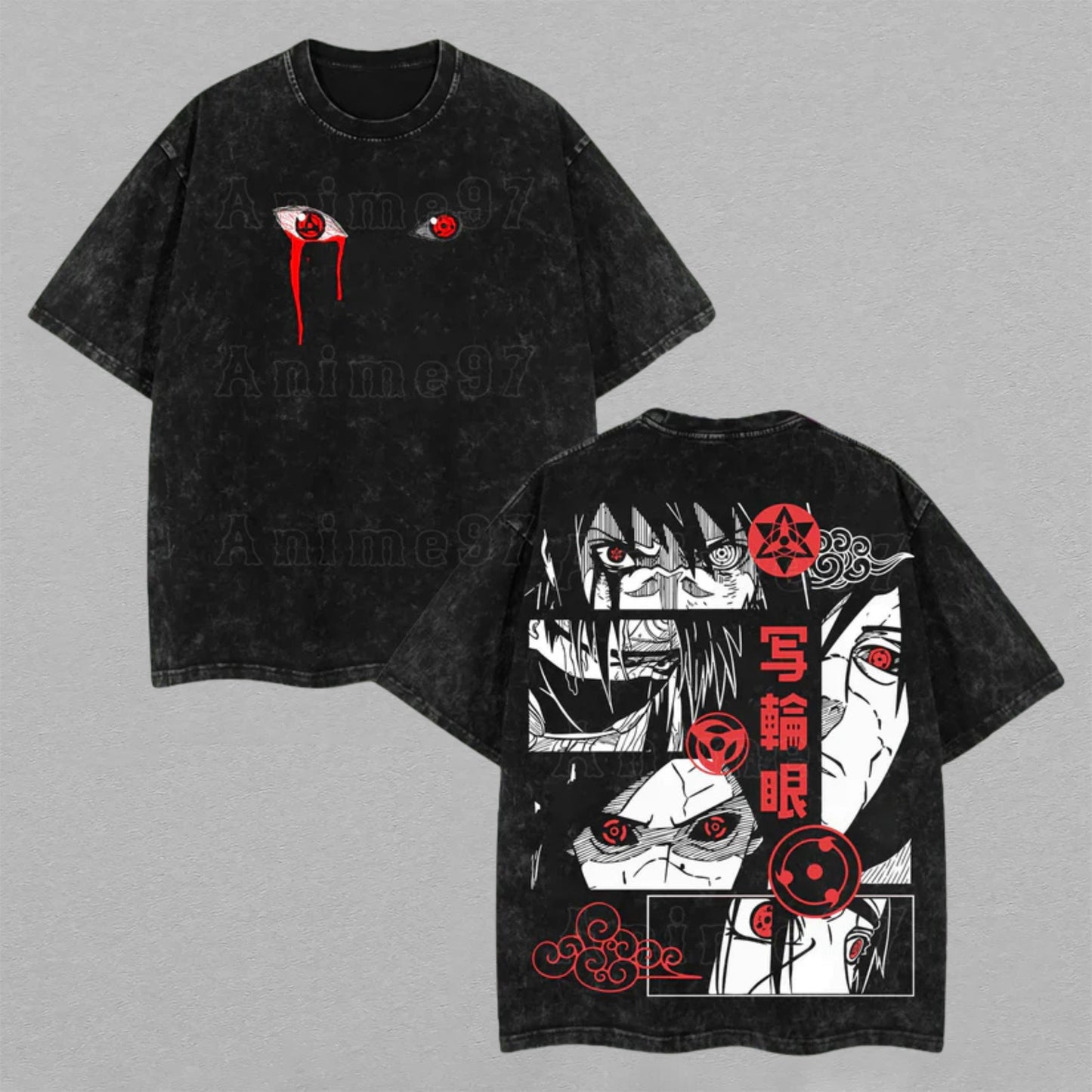 Uchiha Clan Naruto Sharingan Eyes | Retro Vintage Washed T-Shirt | Limited Edition Oversized Streetwear