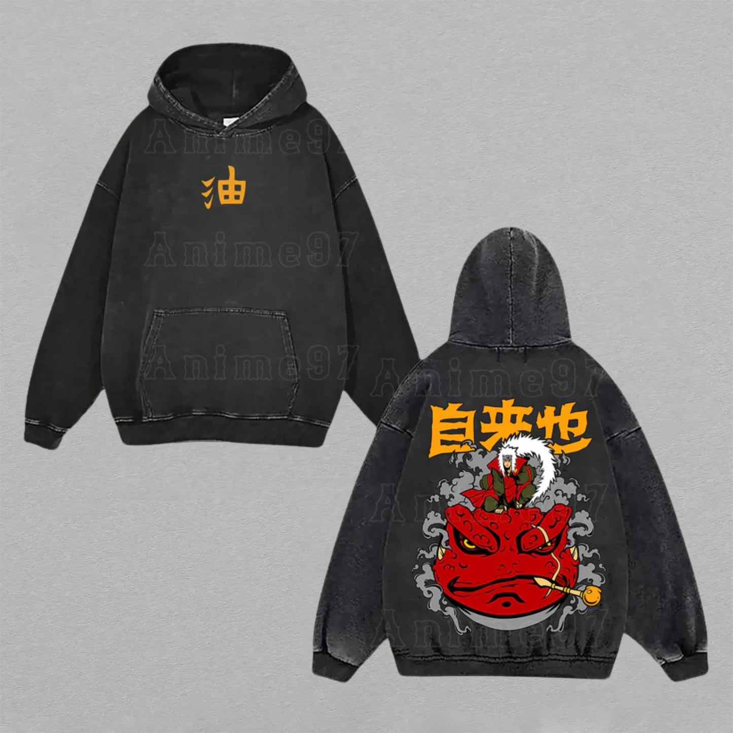 Jiraiya Naruto Gamabunta Chief | Double-Sided Retro Vintage Washed Hoodie | Limited Edition Streetwear