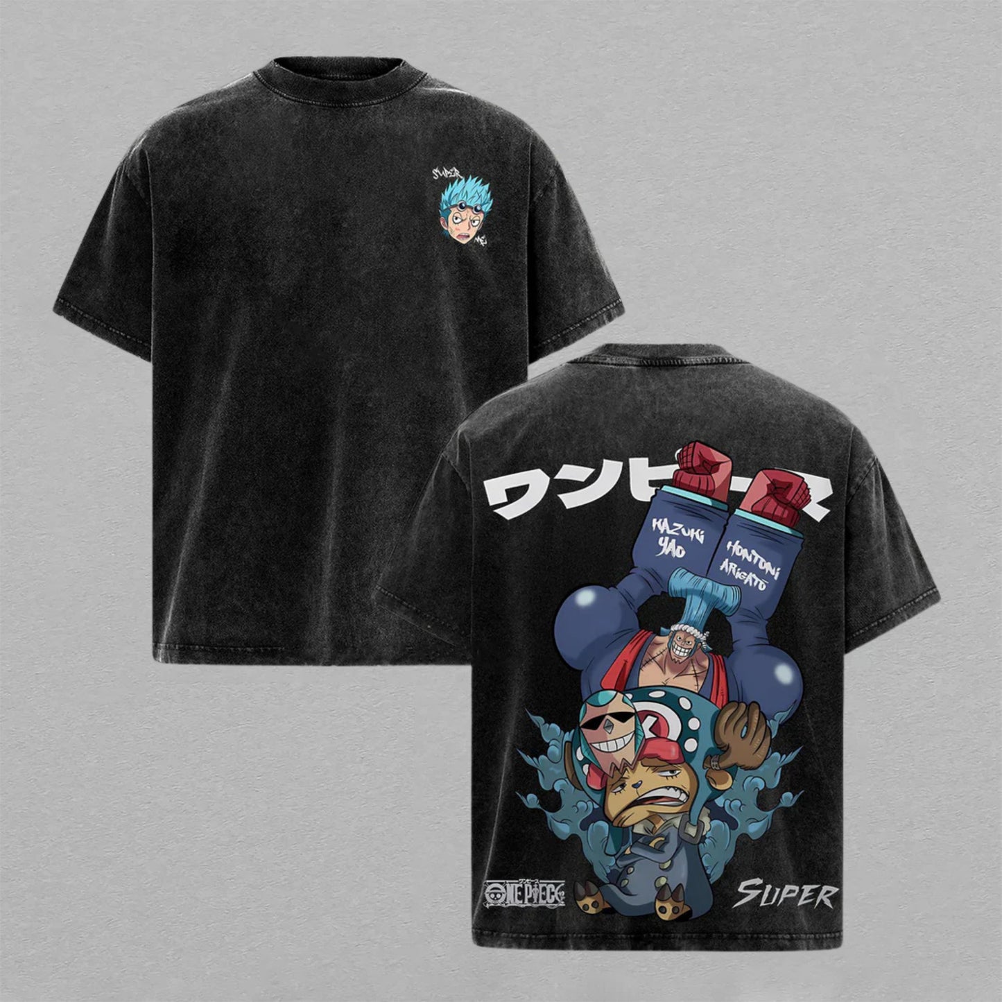 Franky & Tony Tony Chopper One Piece | Retro Vintage Washed T-Shirt | Limited Edition Oversized Streetwear