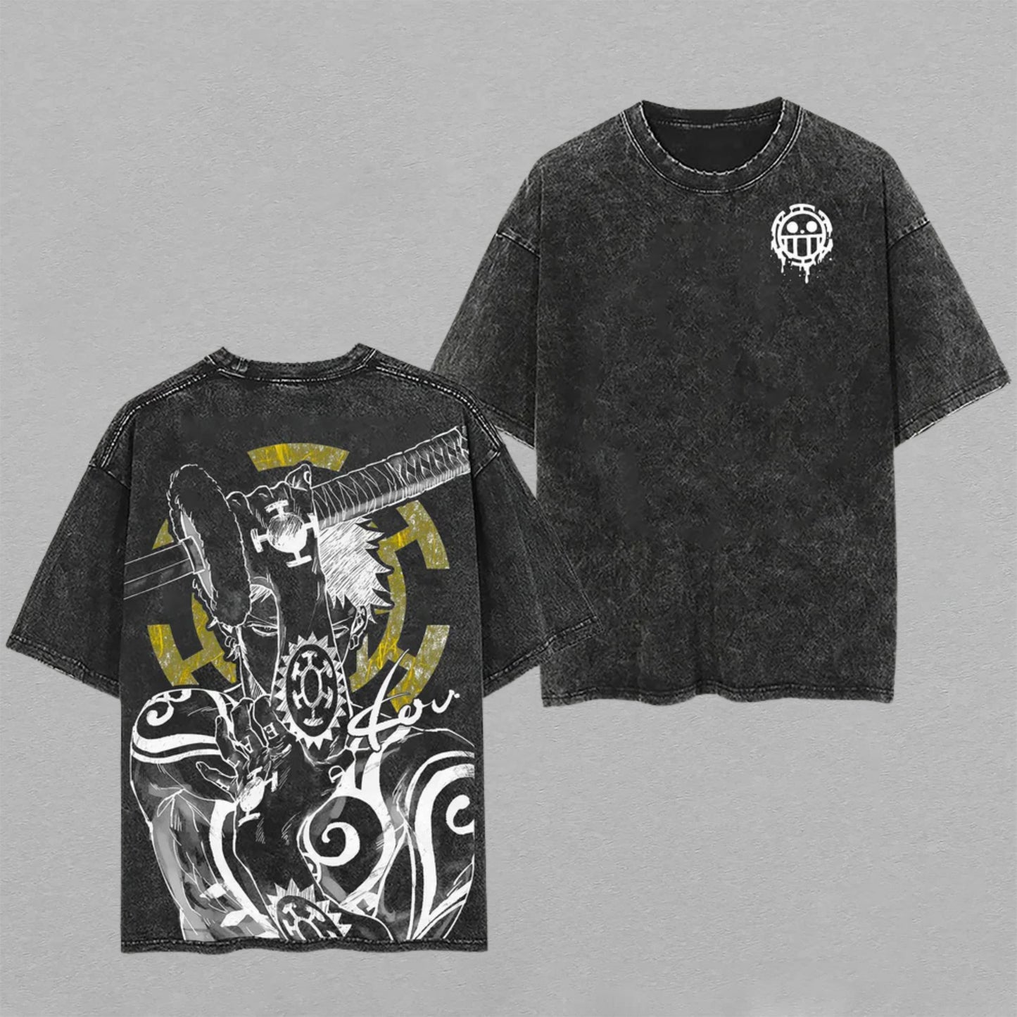 Trafalgar D. Law One Piece Heart Pirates Crew | Retro Vintage Washed T-Shirt | Limited Edition Oversized Streetwear