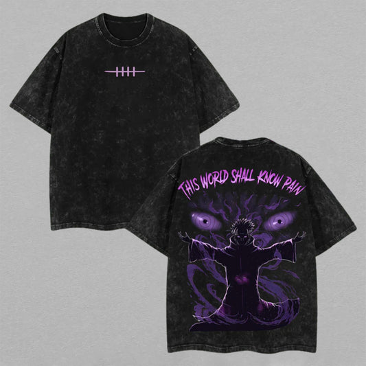 Pain Naruto Akatsuki This World Shall Know Pain | Retro Vintage Washed T-Shirt | Limited Edition Oversized Streetwear