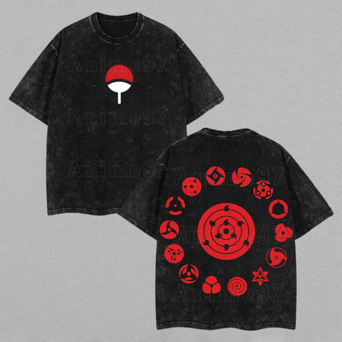 Uchiha Clan Naruto Sharingan Evolution | Retro Vintage Washed T-Shirt | Limited Edition Oversized Streetwear