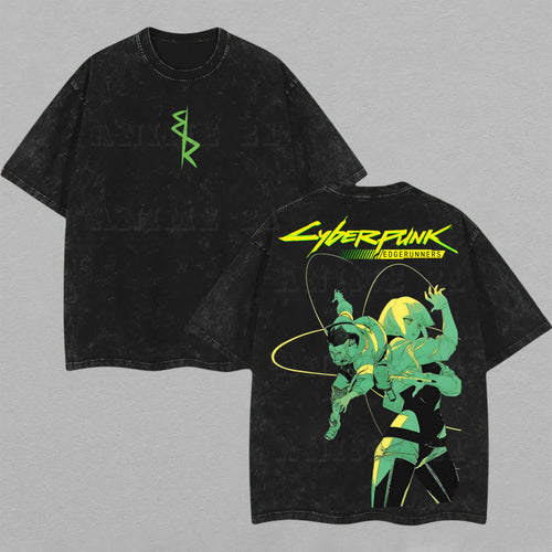 Lucy & David Cyberpunk Edgerunners | Retro Vintage Washed T-Shirt | Limited Edition Oversized Streetwear