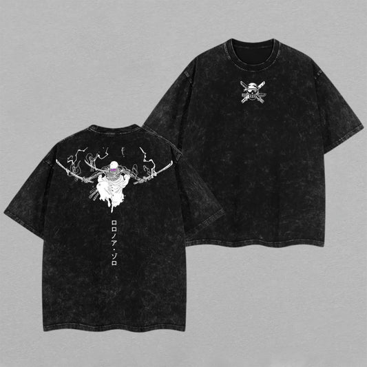 Roronoa Zoro One Piece Three Sword Style | Retro Vintage Washed T-Shirt | Limited Edition Oversized Streetwear